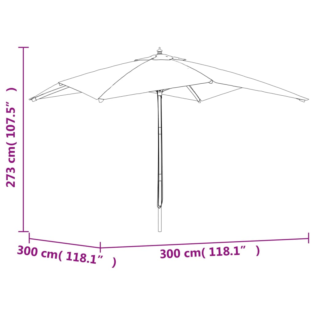 Ombrellone da Giardino con Palo in Legno Nero 300x300x273 cm