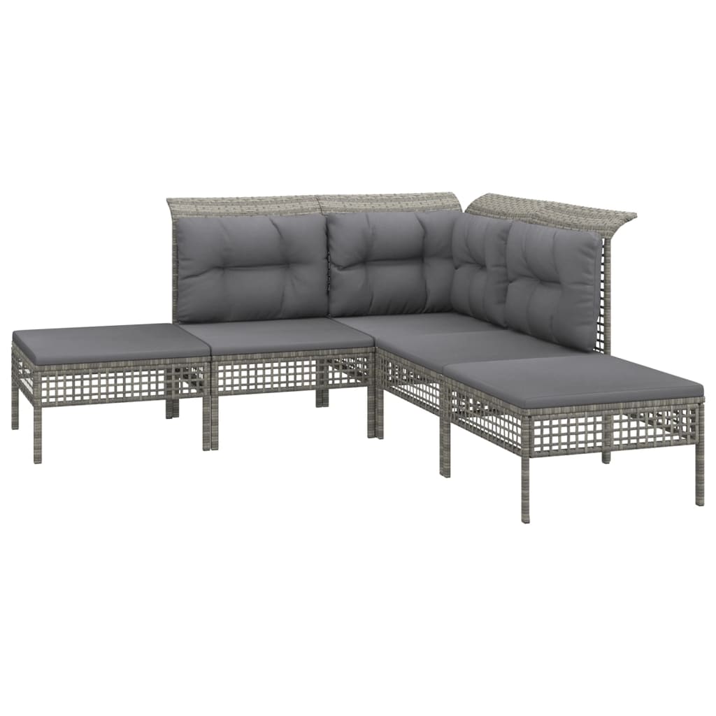 Set Divani da Giardino 5 pz con Cuscini in Polyrattan Grigio