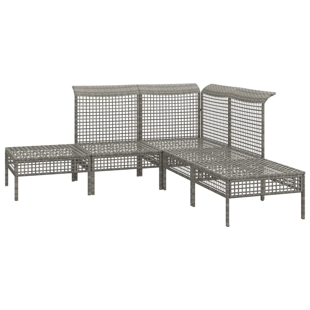 Set Divani da Giardino 5 pz con Cuscini in Polyrattan Grigio