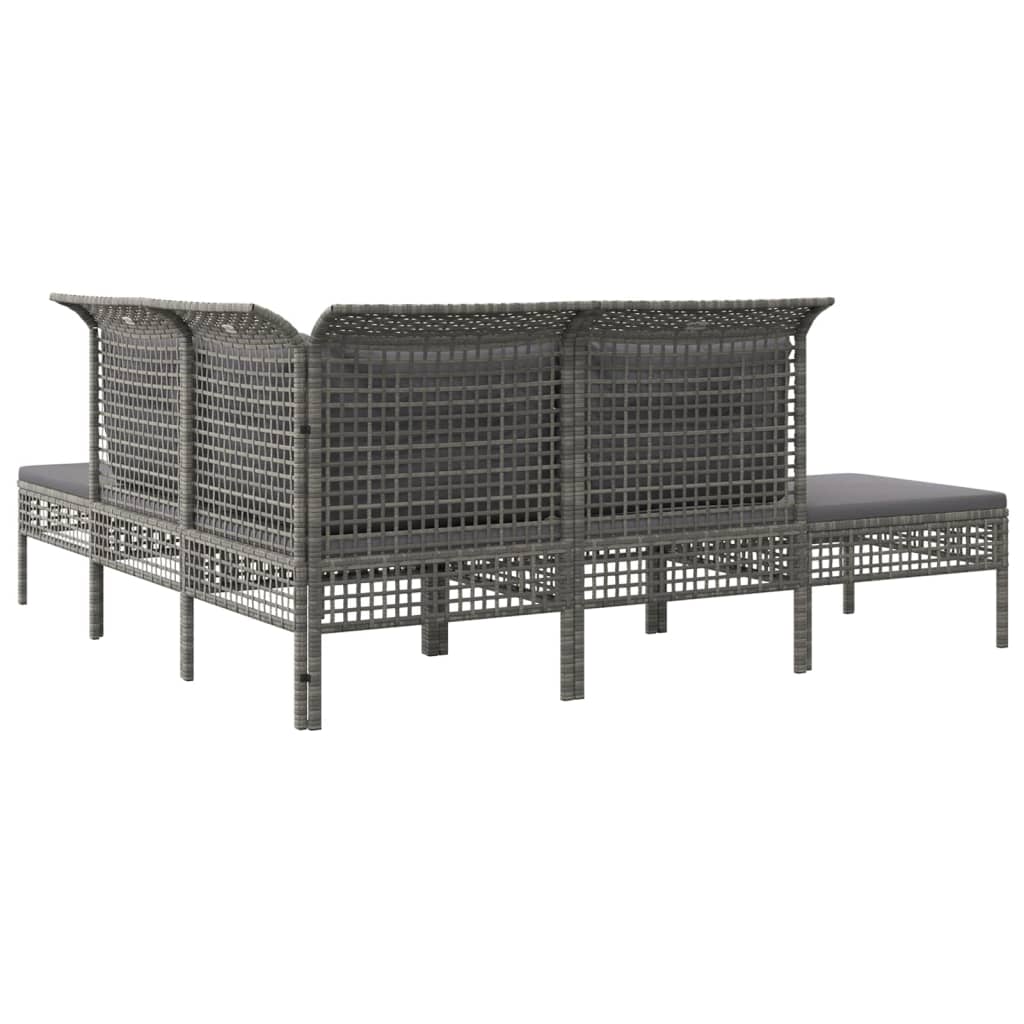 Set Divani da Giardino 5 pz con Cuscini in Polyrattan Grigio