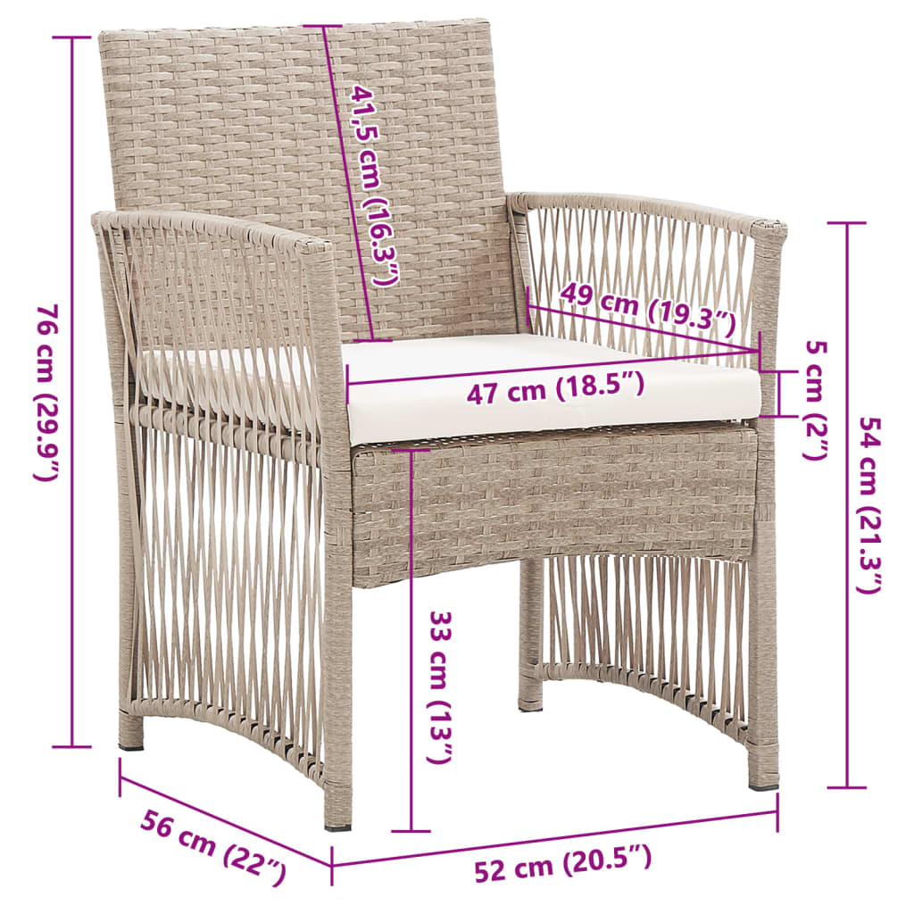 Poltrone da Giardino con Cuscini 2 pz Beige in Polyrattan