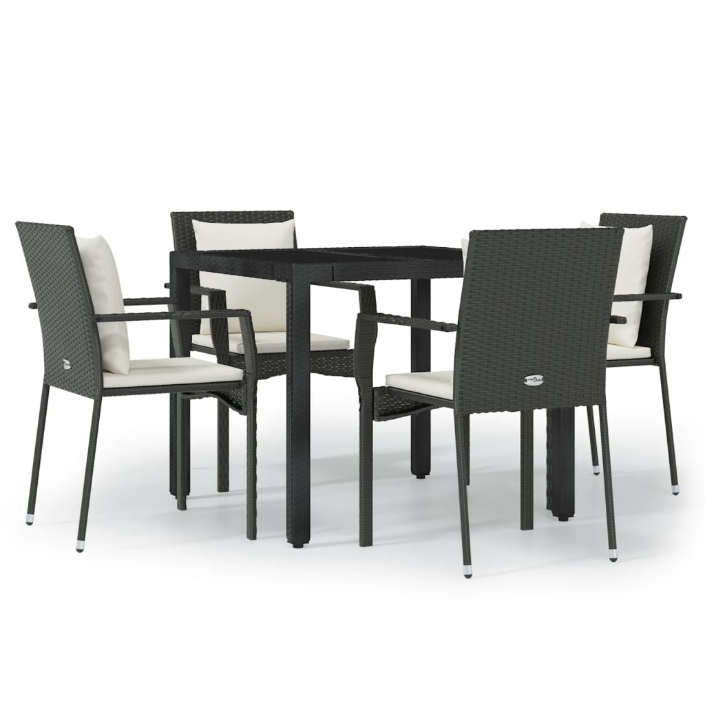 Set da Pranzo da Giardino 5 pz Nero con Cuscini in Polyrattan