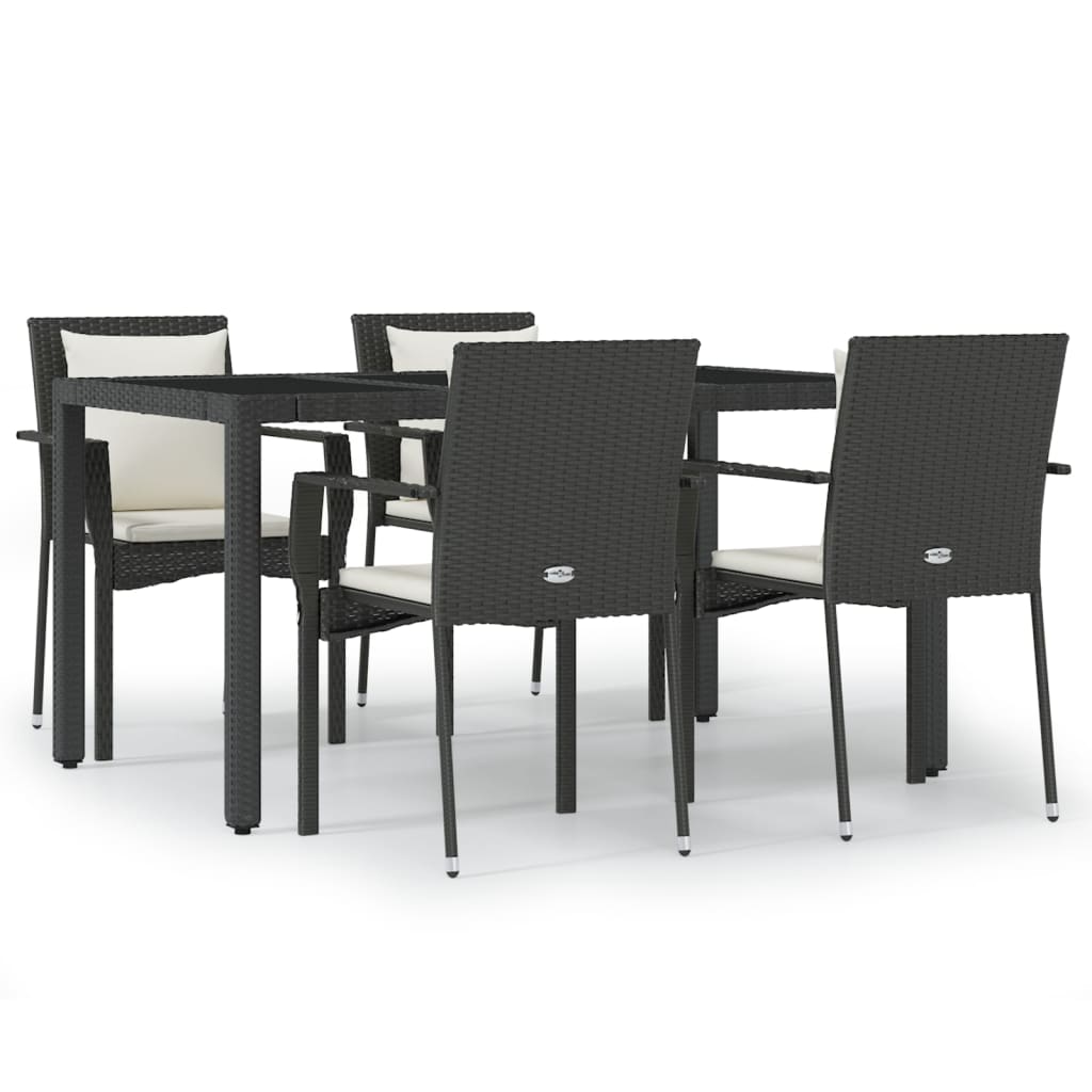 Set da Pranzo da Giardino 5 pz Nero con Cuscini in Polyrattan