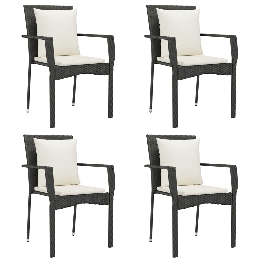 Set da Pranzo da Giardino 5 pz Nero con Cuscini in Polyrattan