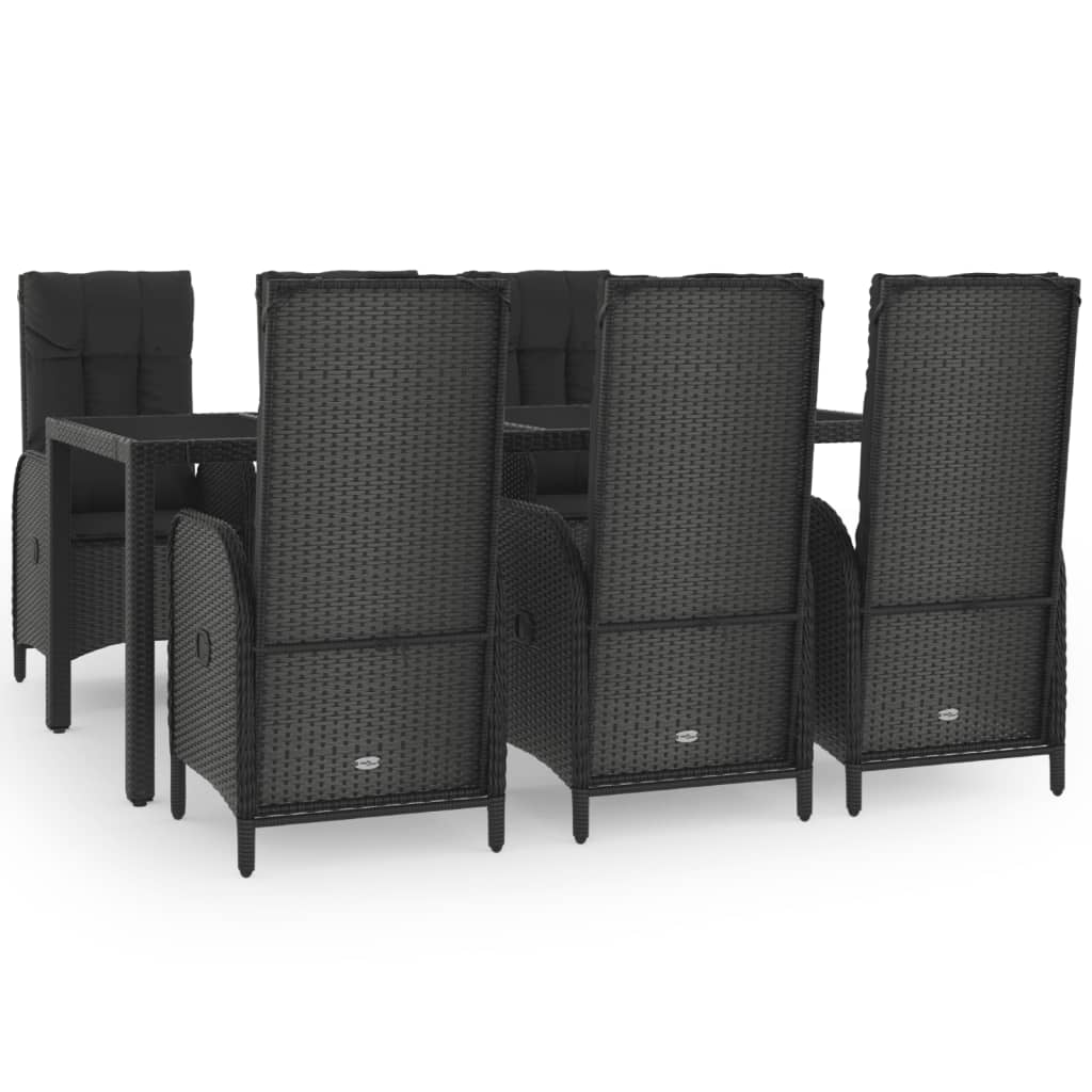 Set da Pranzo Giardino 7pz Nero e Grigio con Cuscini Polyrattan