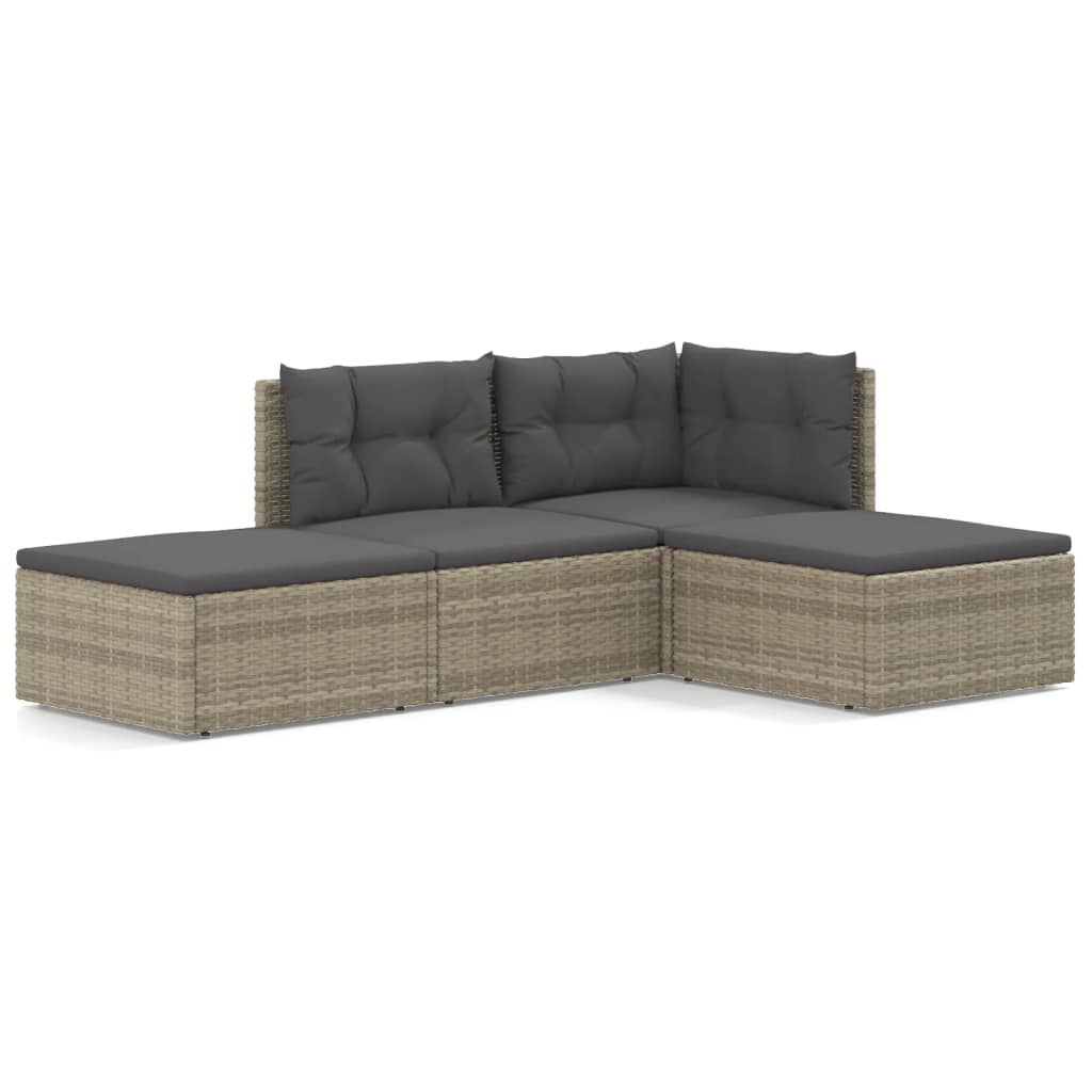 Set Divani da Giardino 4 pz con Cuscini in Polyrattan Grigio