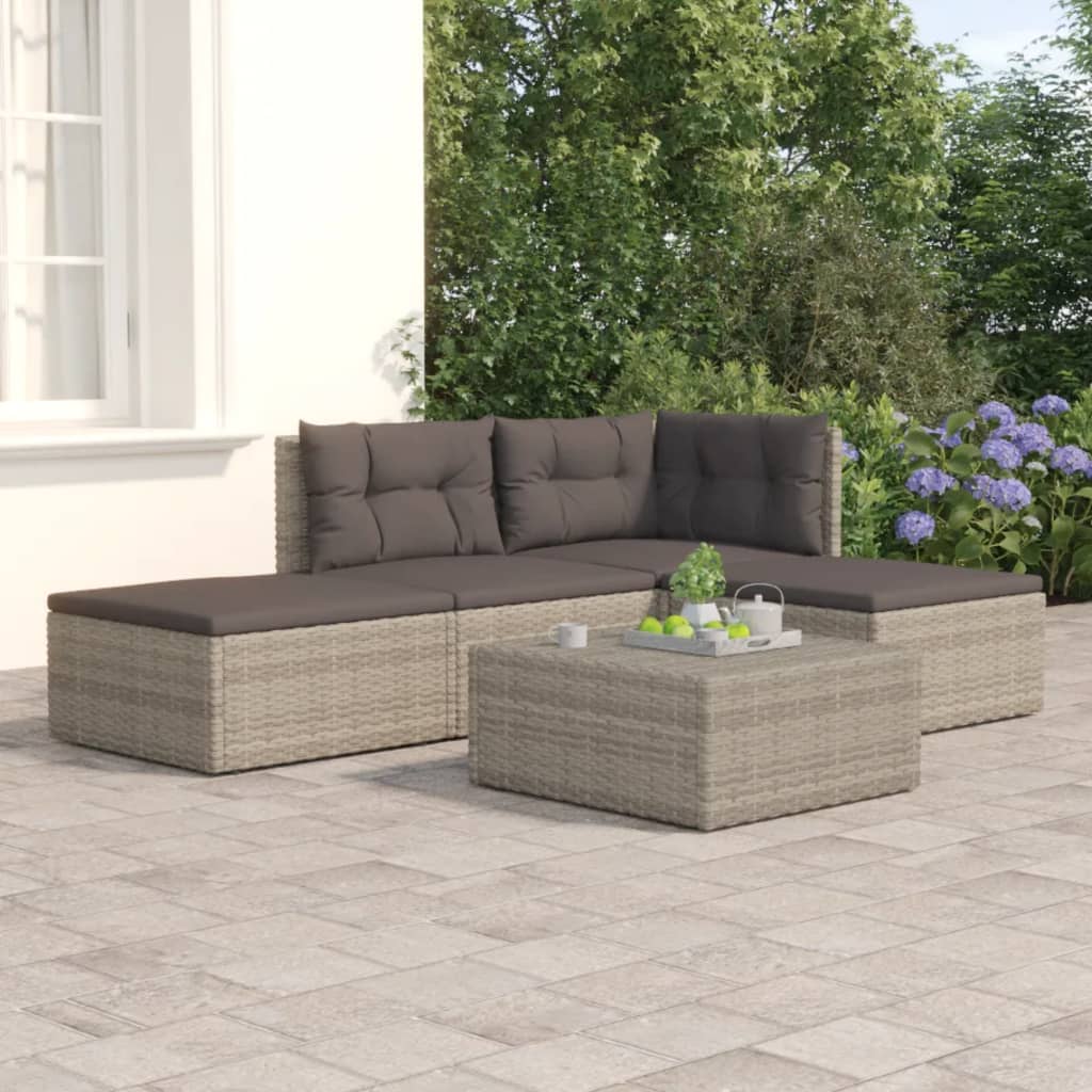 Set Divani da Giardino 4 pz con Cuscini in Polyrattan Grigio