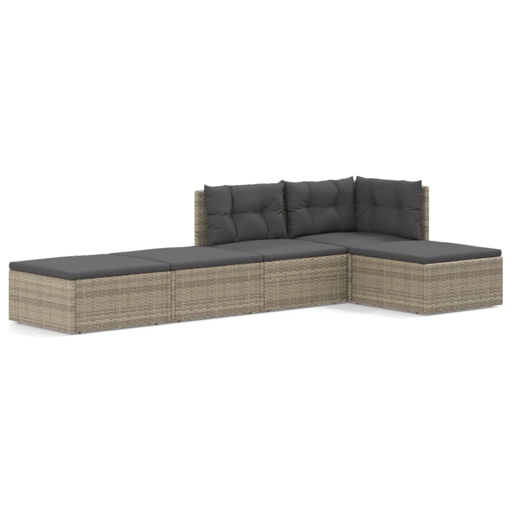 Set Divani da Giardino 5 pz con Cuscini in Polyrattan Grigio