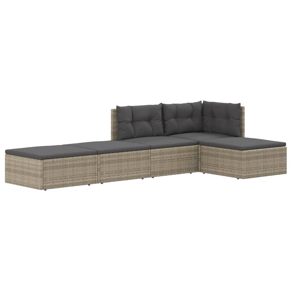 Set Divani da Giardino 5 pz con Cuscini in Polyrattan Grigio