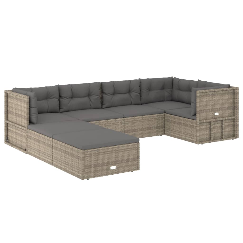 Set Divani da Giardino 7 pz con Cuscini in Polyrattan Grigio