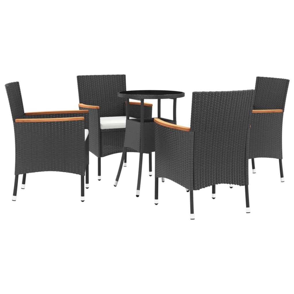 Set Bistrò da Giardino 5 pz con Cuscini in Polyrattan Nero