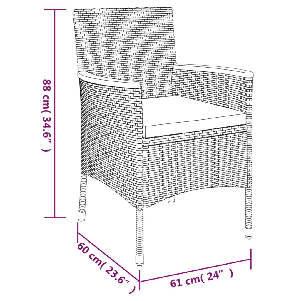 Set Bistrò da Giardino 5 pz con Cuscini in Polyrattan Nero