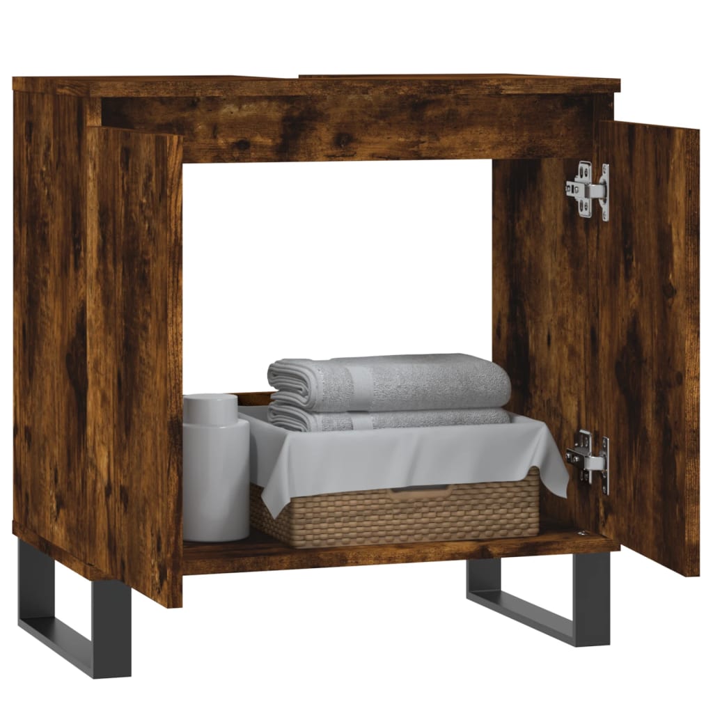 Armadietto Bagno Rovere Fumo 58x33x60 cm in Legno Multistrato
