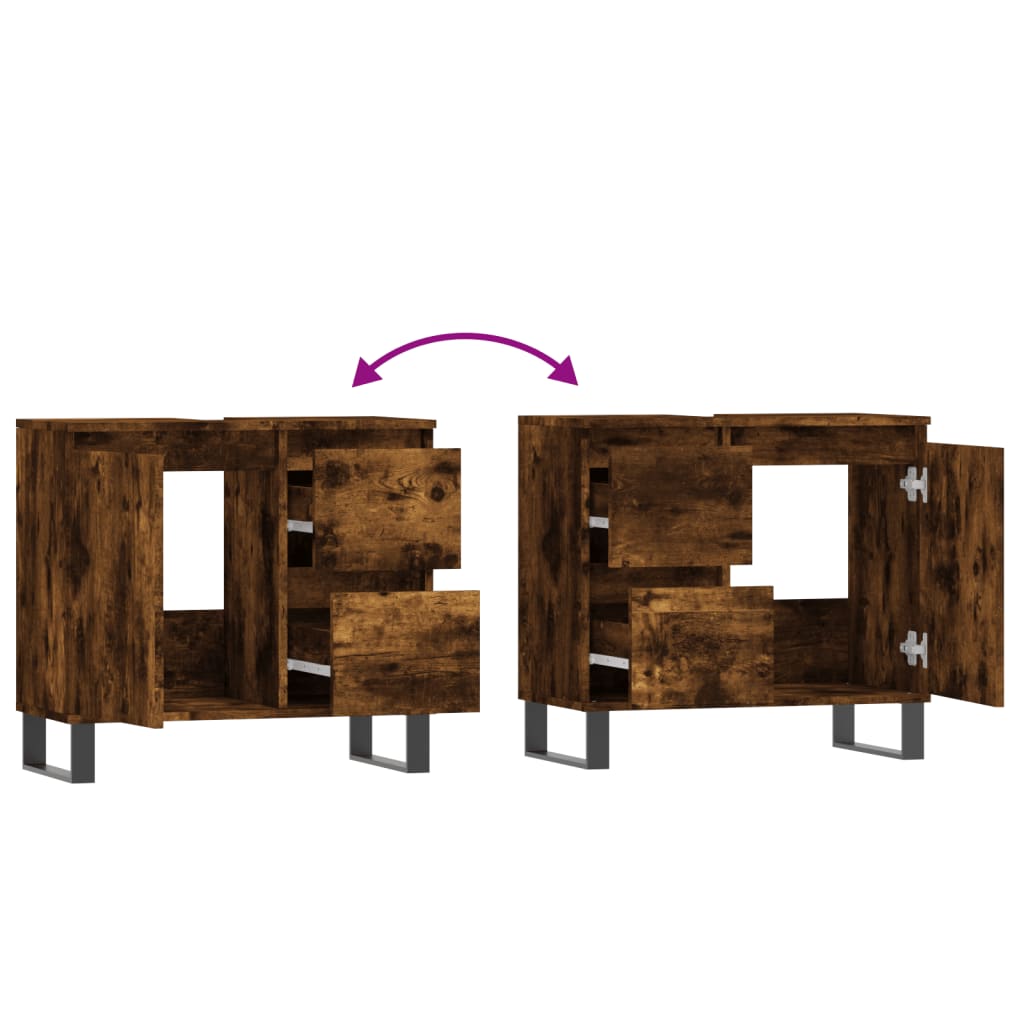 Armadietto Bagno Rovere Fumo 65x33x60 cm in Legno Multistrato