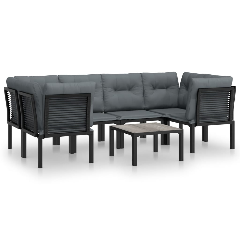 Set Salotto da Giardino 7 pz Nero e Grigio in Polyrattan