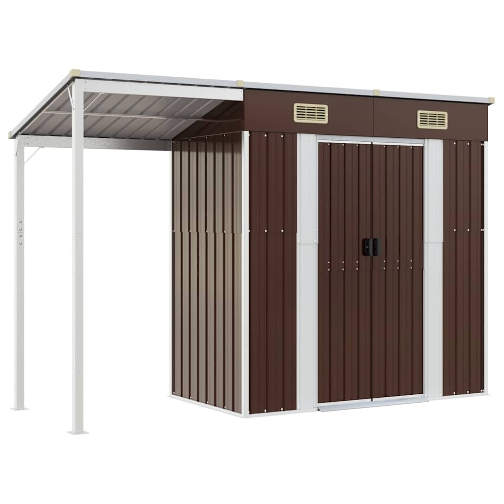 Capanno Giardino Tetto Esteso Marrone 277x107x181cm Acciaio