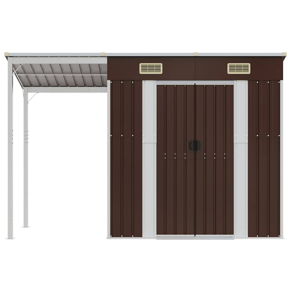 Capanno Giardino Tetto Esteso Marrone 277x107x181cm Acciaio