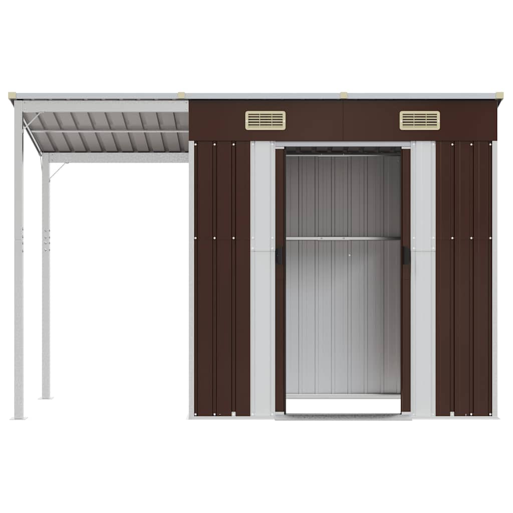 Capanno Giardino Tetto Esteso Marrone 277x107x181cm Acciaio