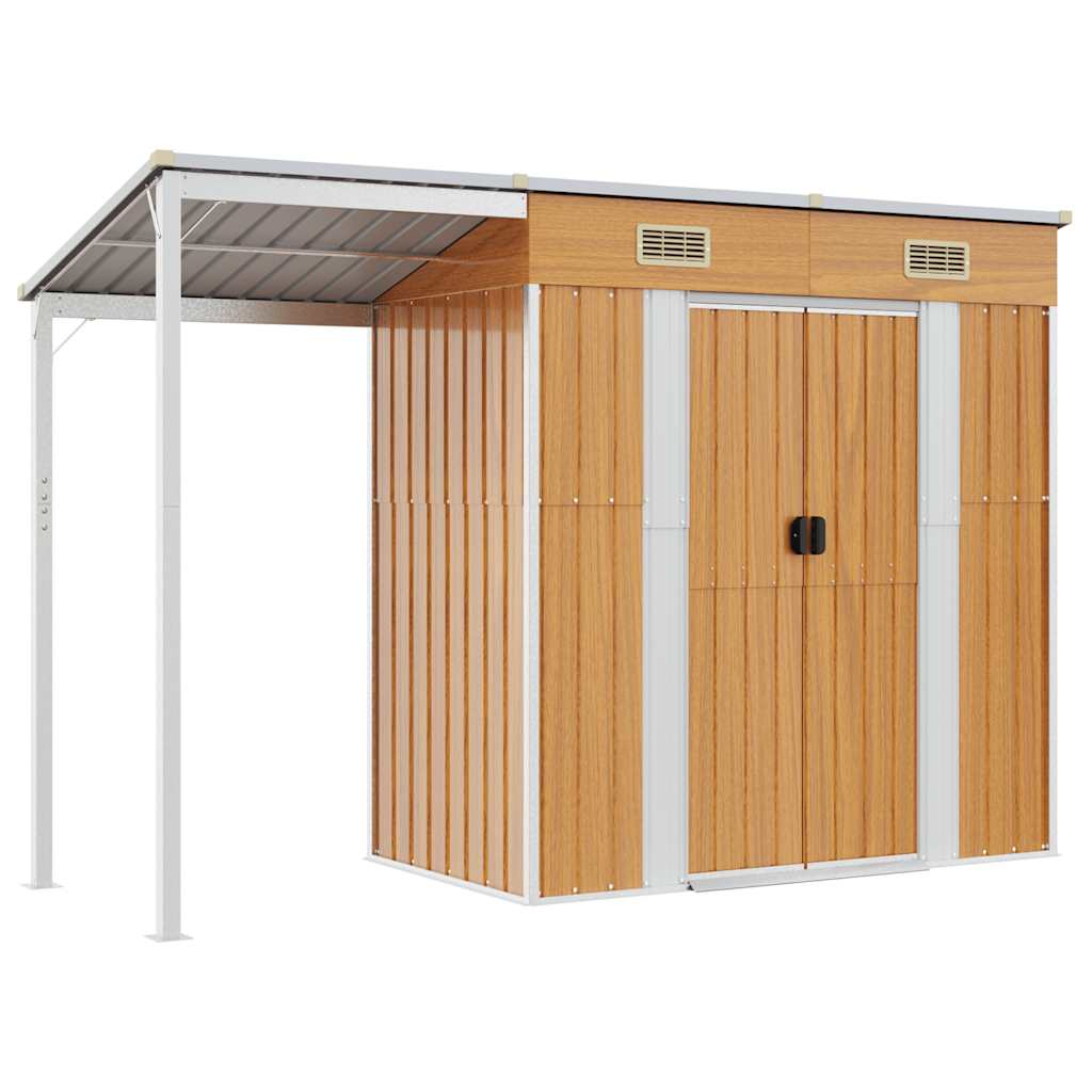 Capannone Tetto Esteso Marrone Chiaro 277x107x181cm Acciaio