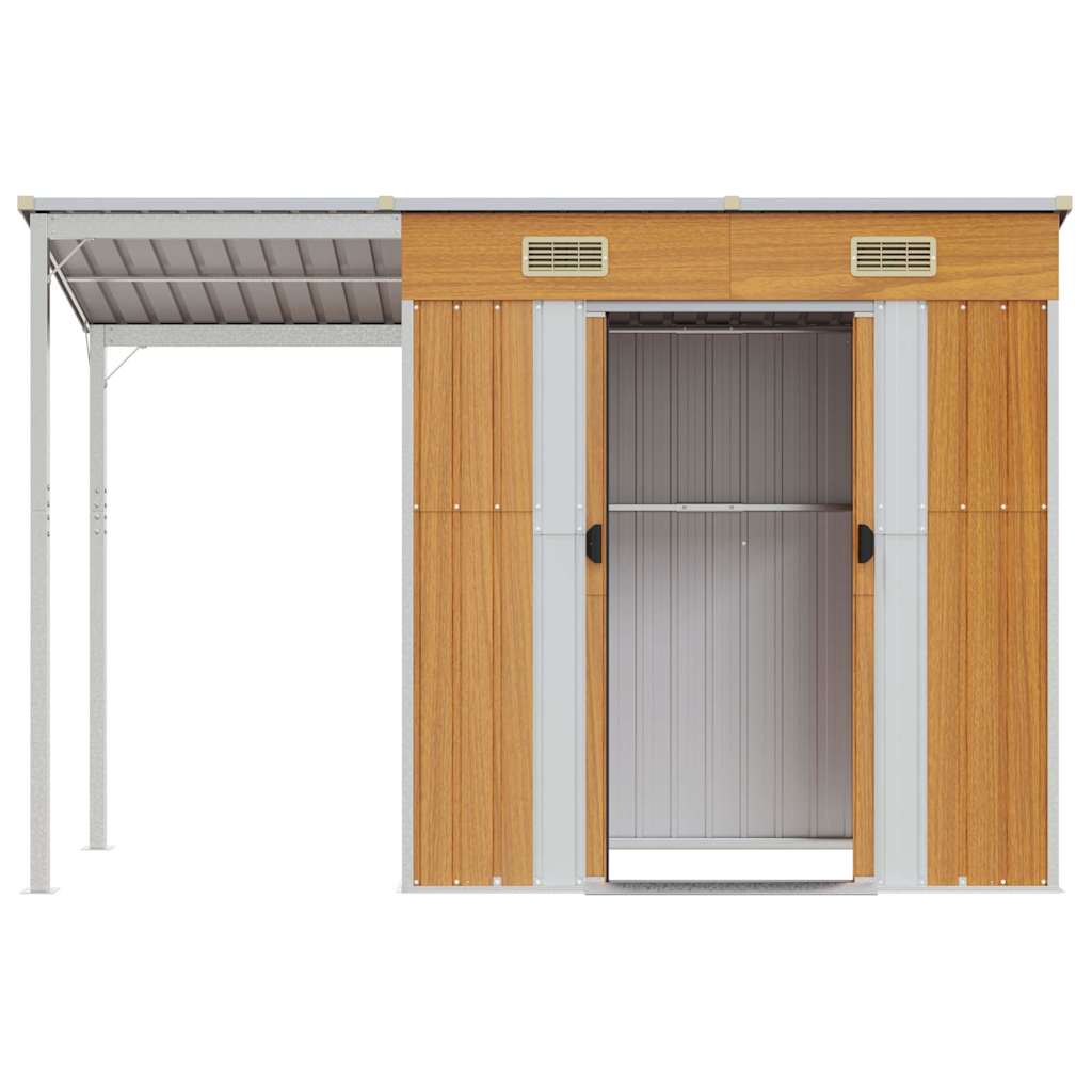 Capannone Tetto Esteso Marrone Chiaro 277x107x181cm Acciaio