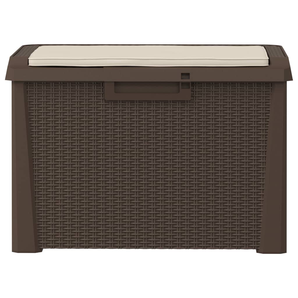 Baule da Giardino con Cuscino Seduta Marrone 125 L in PP