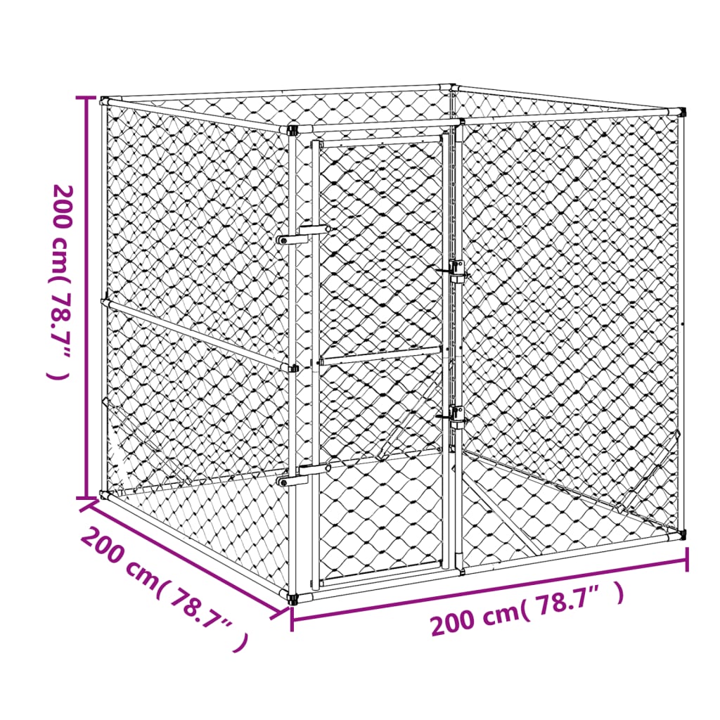 Cuccia per Cani da Esterno Argento 2x2x2 m Acciaio Zincato