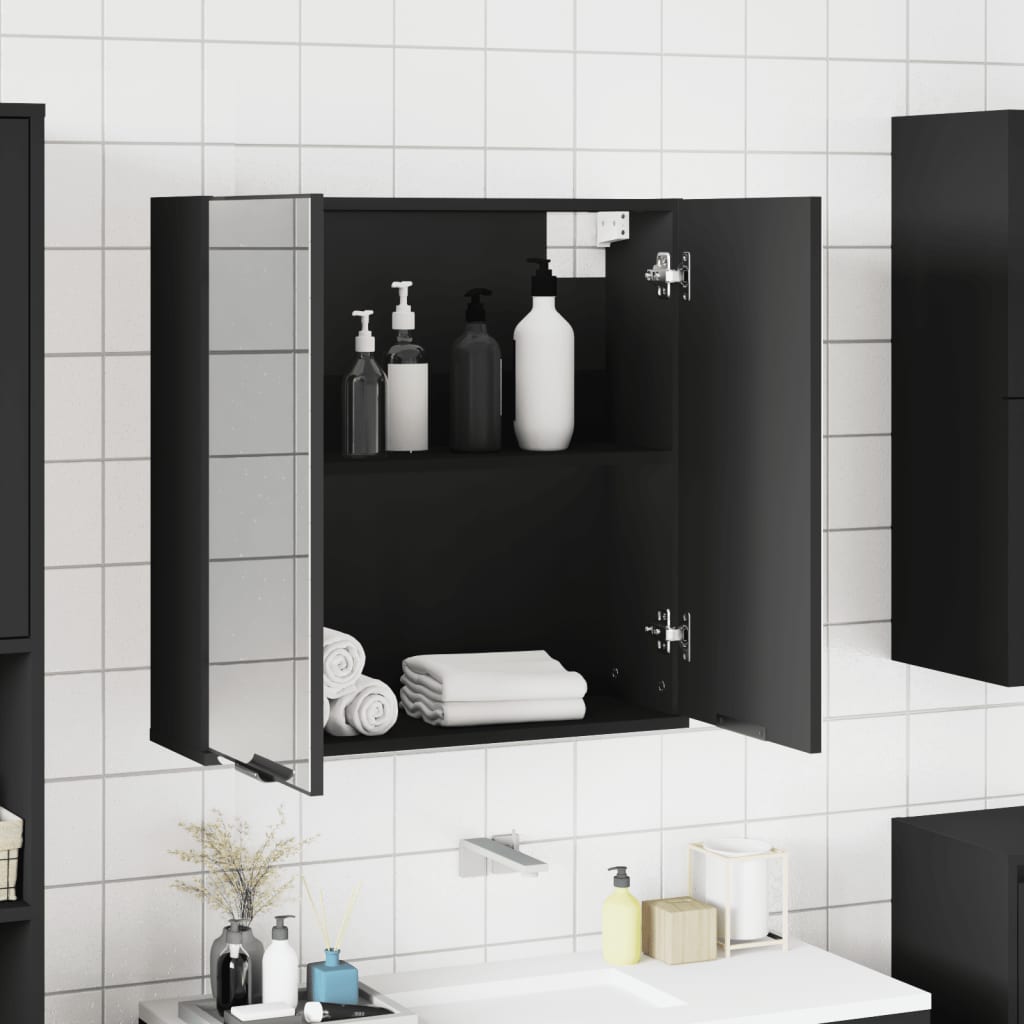 Armadietto Specchio da Bagno Nero 64x20x67 cm Legno Multistrato