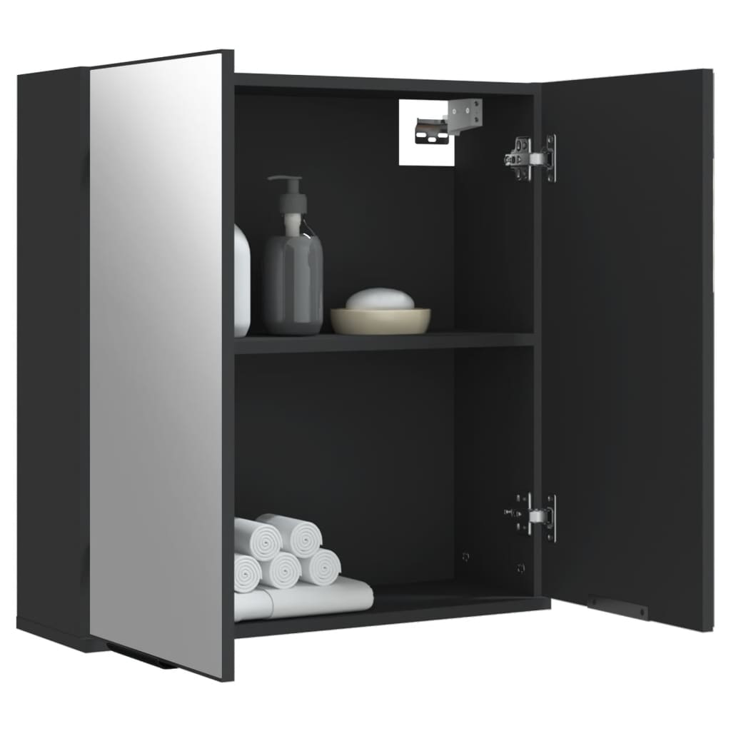 Armadietto Specchio da Bagno Nero 64x20x67 cm Legno Multistrato