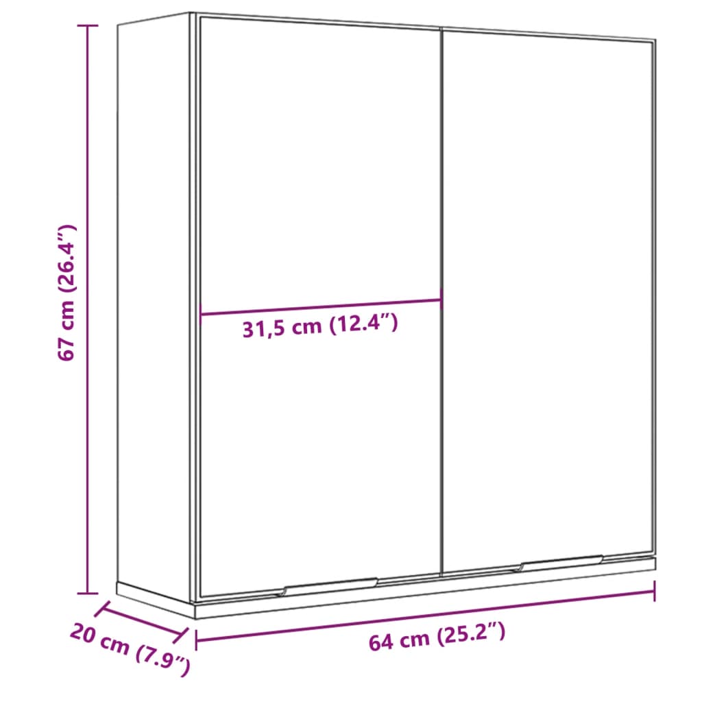 Armadietto Specchio da Bagno Nero 64x20x67 cm Legno Multistrato