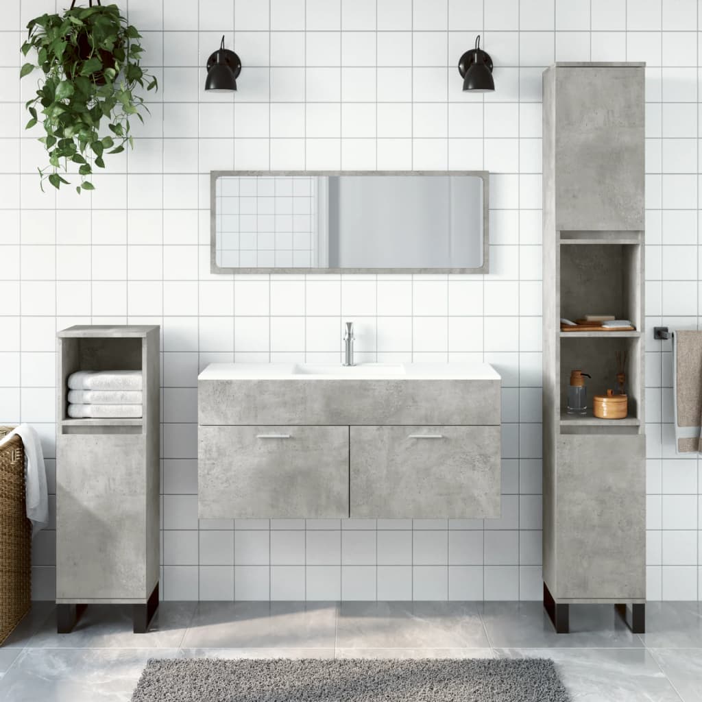 Mobile da Bagno con Specchio Grigio Cemento Legno Multistrato