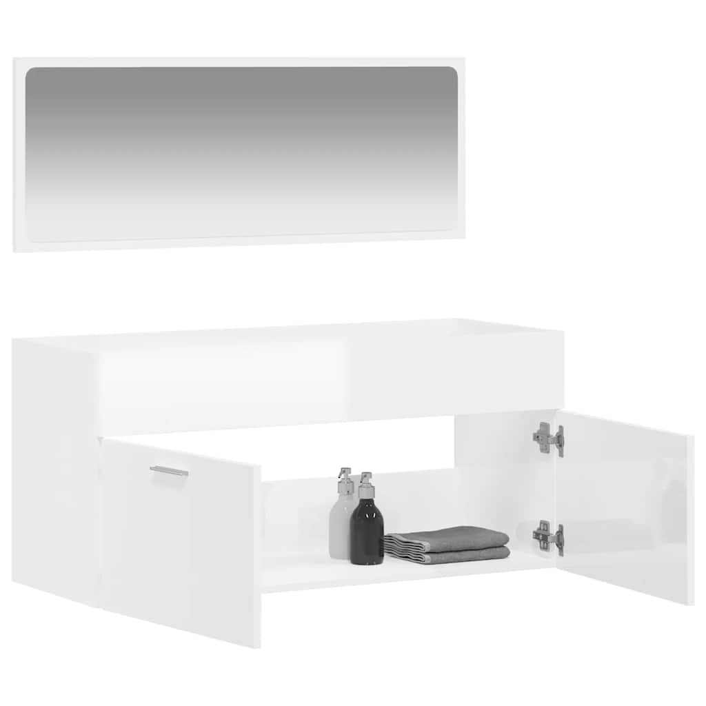 Mobile da Bagno con Specchio Bianco Lucido in Legno Multistrato