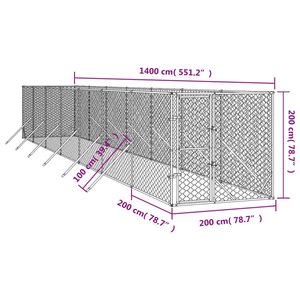 Cuccia per Cani da Esterno Argento 2x14x2 m Acciaio Zincato