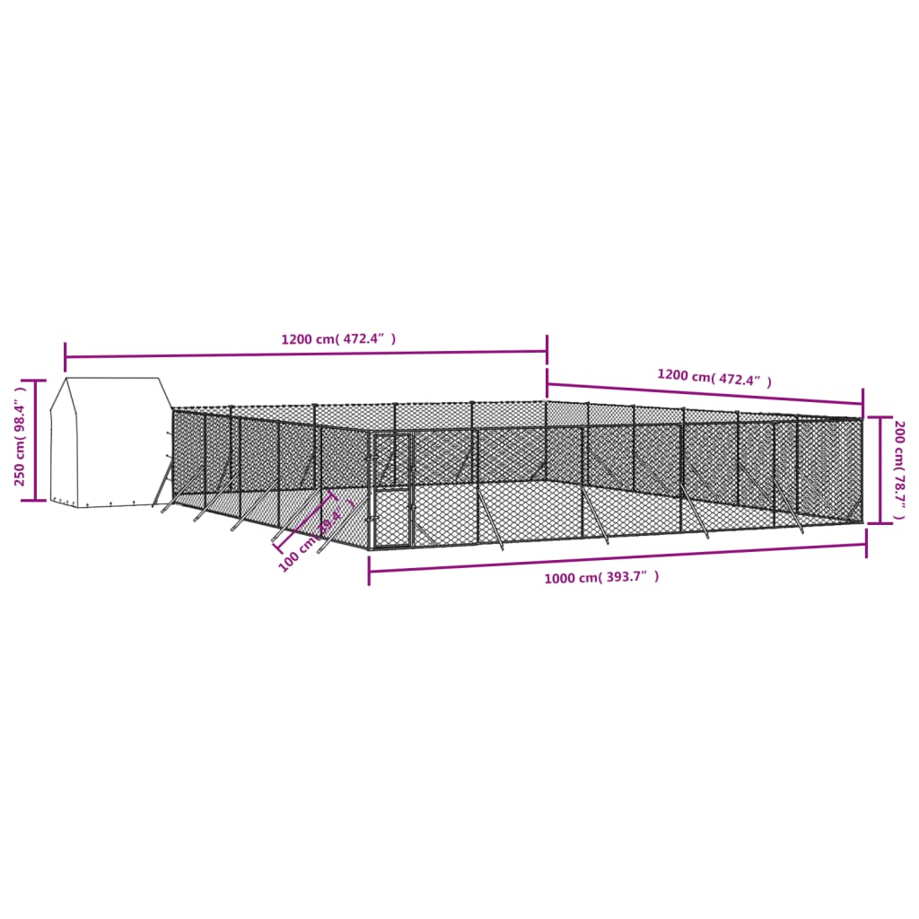 Cuccia Cani da Esterno Tetto Argento 12x12x2,5m Acciaio Zincato