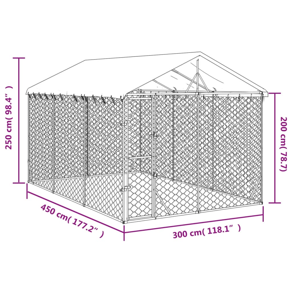 Cuccia Cani da Esterno Tetto Argento 3x4,5x2,5m Acciaio Zincato