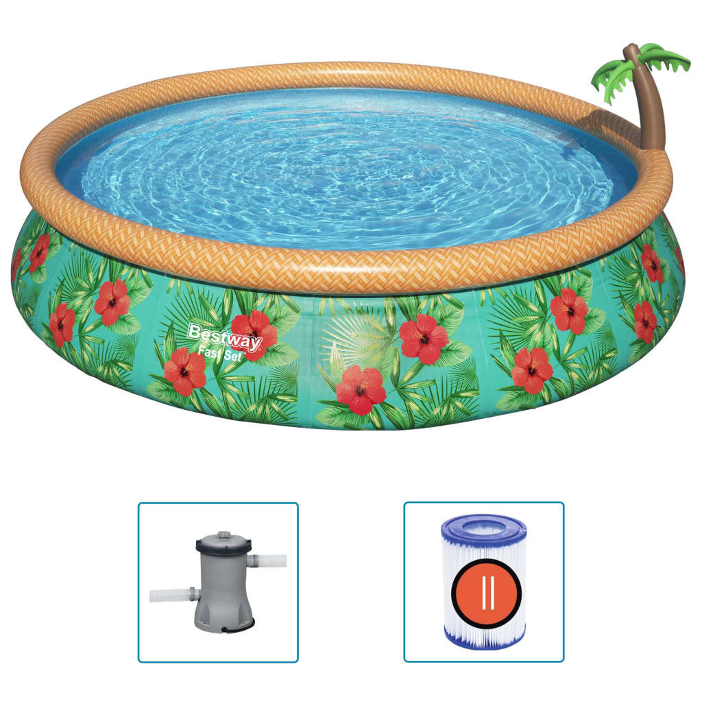 Bestway Set Piscina Gonfiabile Palme Paradisiache Fast Set 457x84 cm