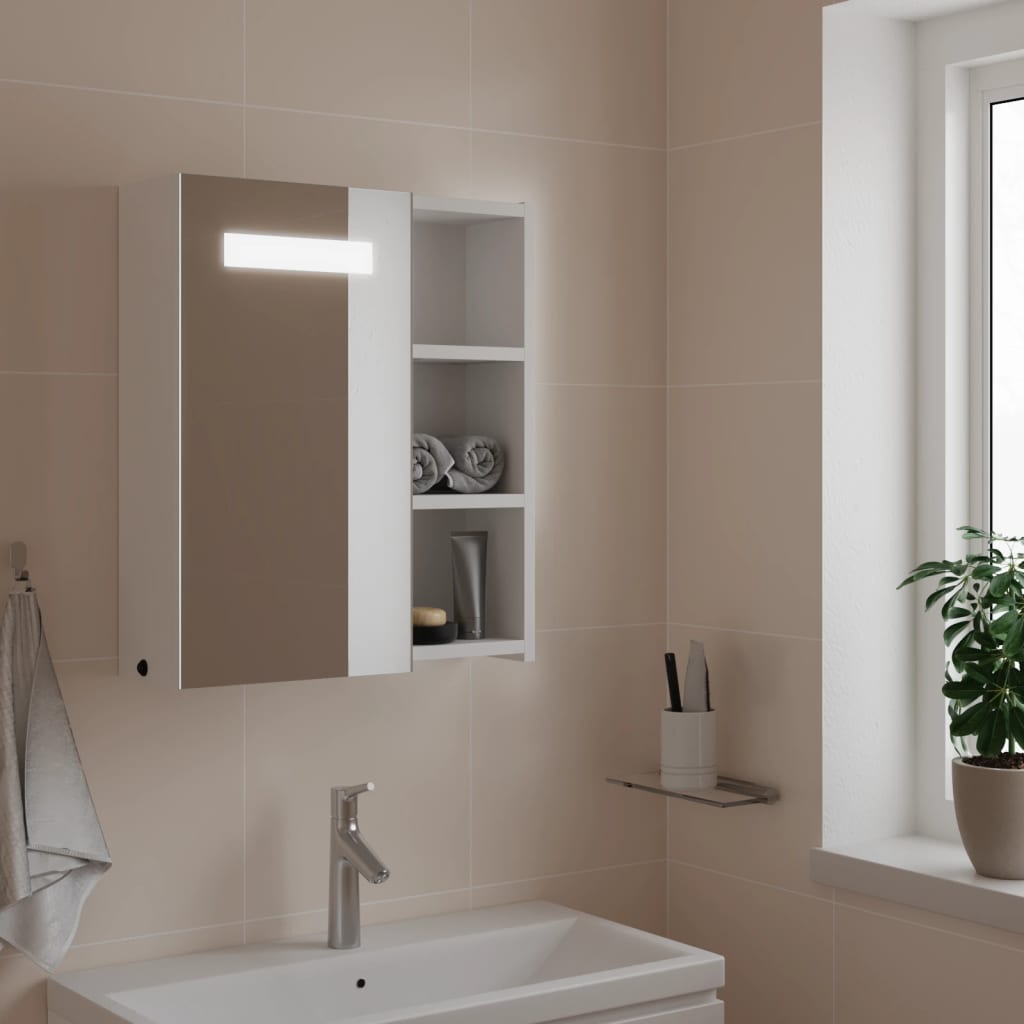 Armadietto Bagno con Specchio e LED Bianco 45x13x52 cm