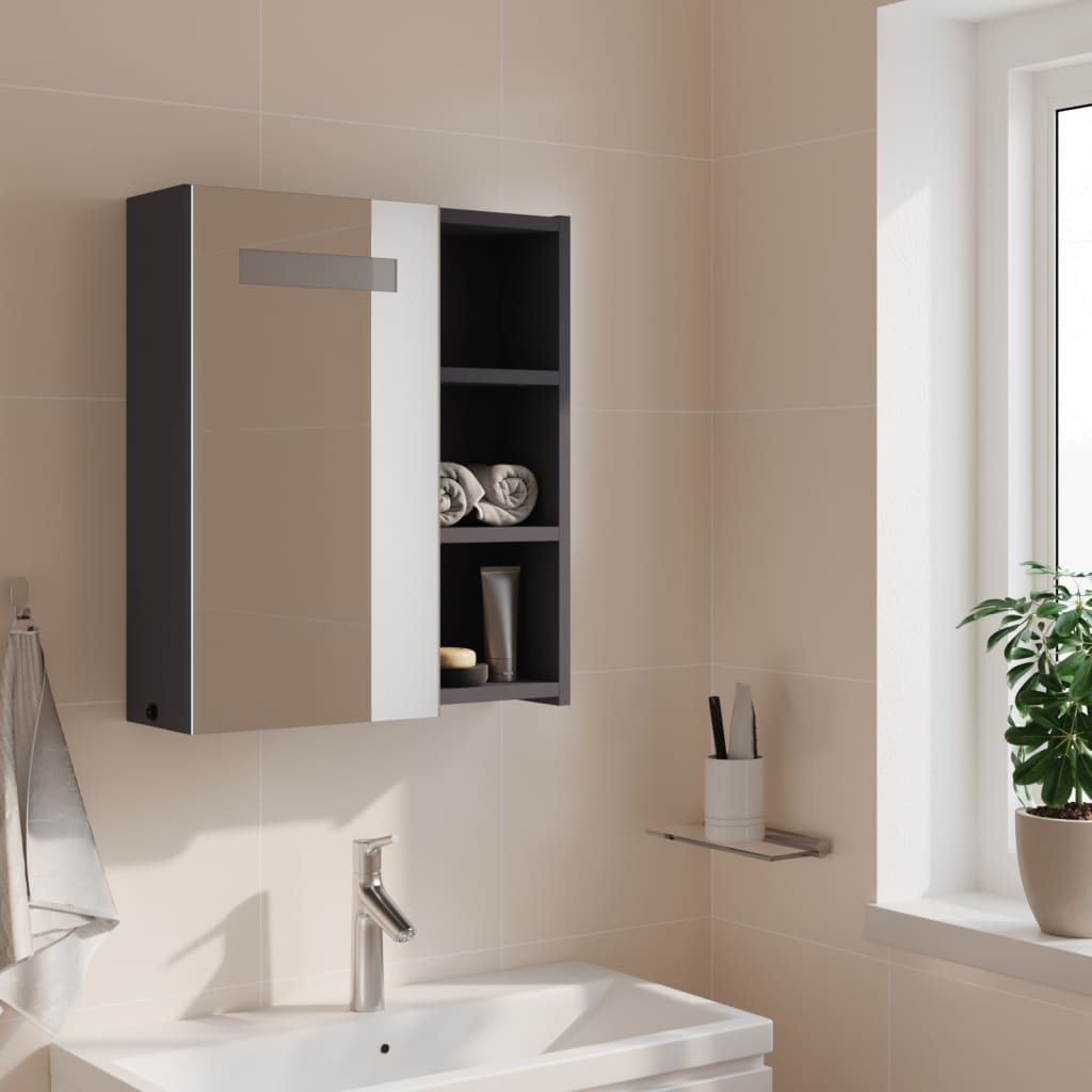 Armadietto Bagno con Specchio e LED Grigio Chiaro 45x13x52 cm