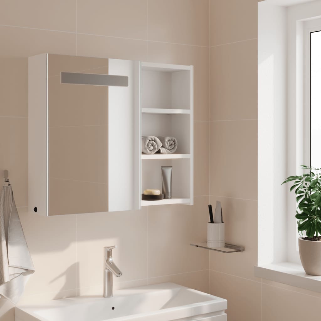 Armadietto Bagno con Specchio e LED Bianco 60x13x52 cm