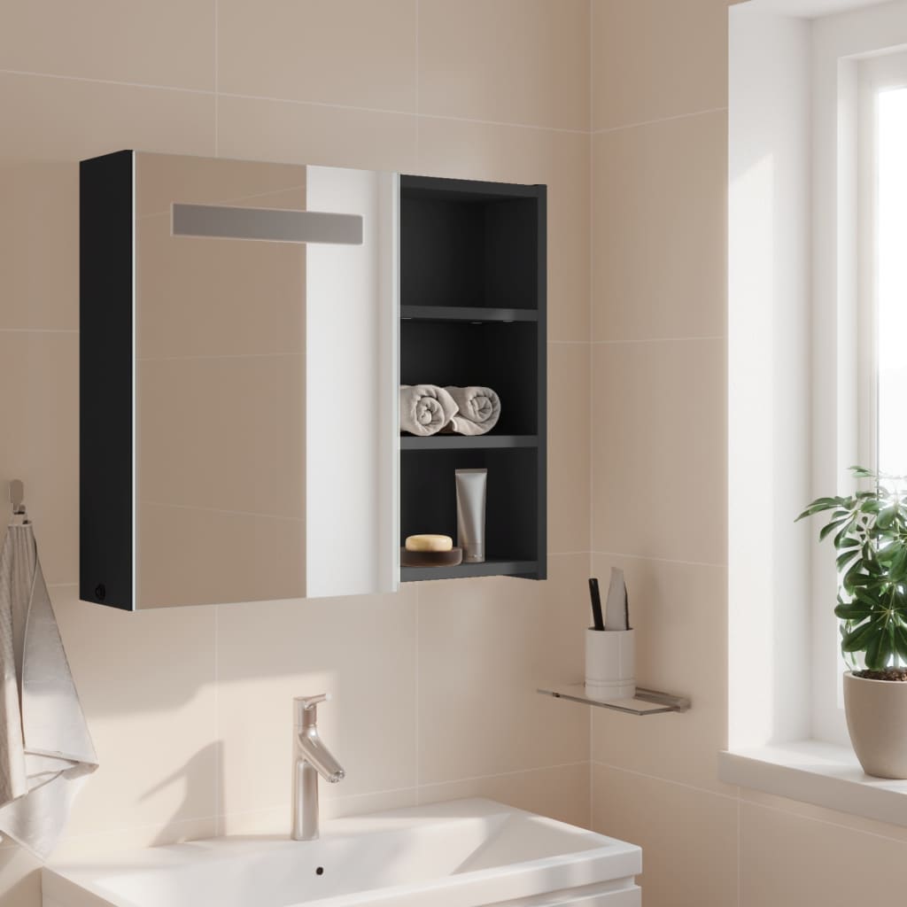 Armadietto Bagno con Specchio e LED Grigio 60x13x52 cm