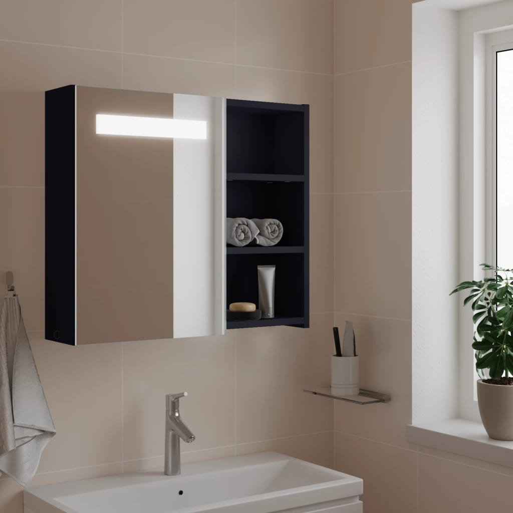 Armadietto Bagno con Specchio e LED Grigio 60x13x52 cm