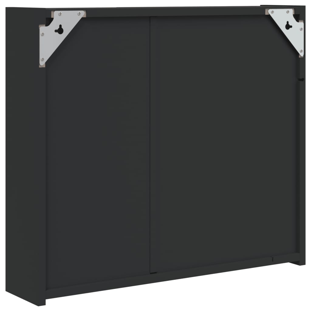 Armadietto Bagno con Specchio e LED Nero 60x13x52 cm