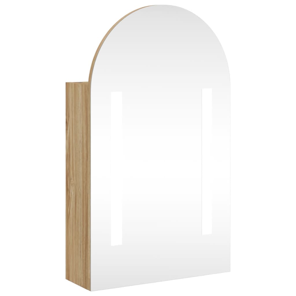 Armadietto Bagno con Specchio e LED ad Arco Rovere 42x13x70 cm