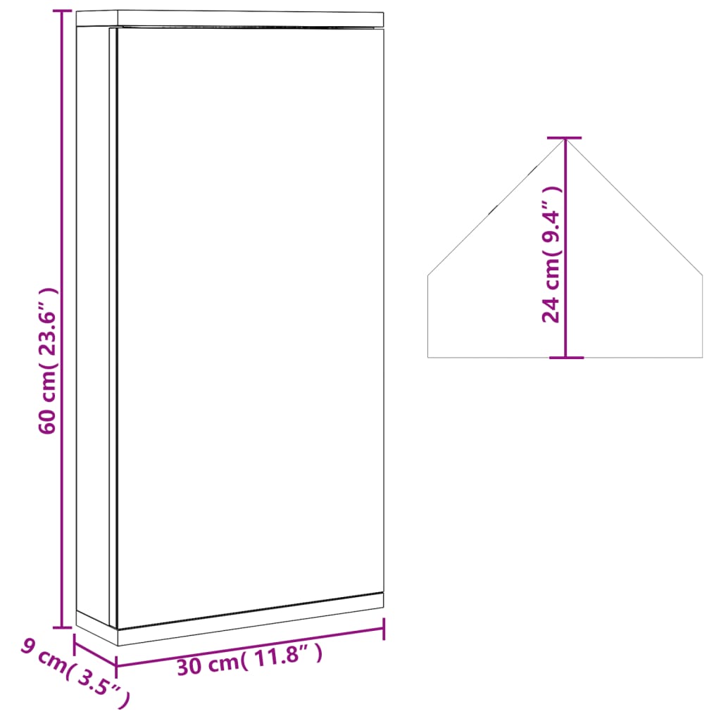 Armadietto Angolare con Specchio da Bagno Nero 30x24x60 cm