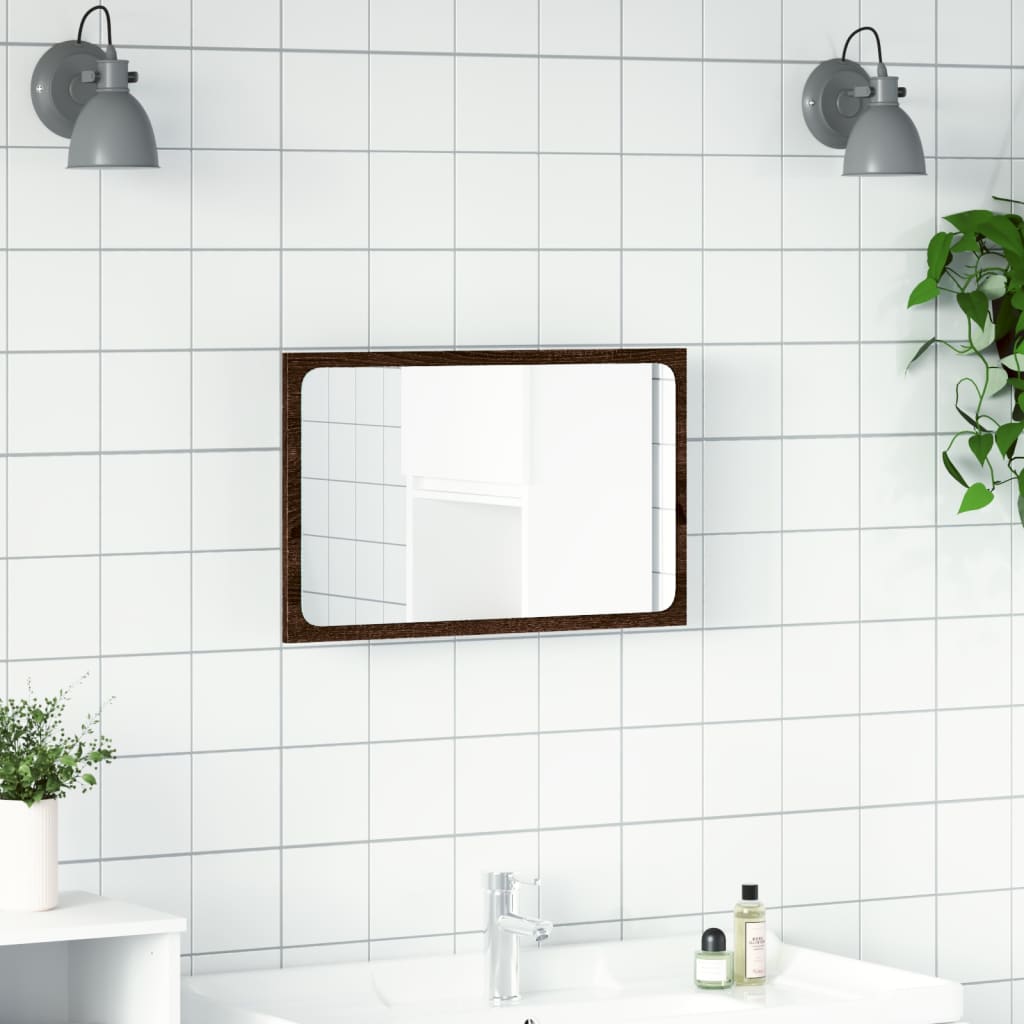 Specchio da Bagno LED Rovere Marrone 60x8,5x38 cm in Truciolato