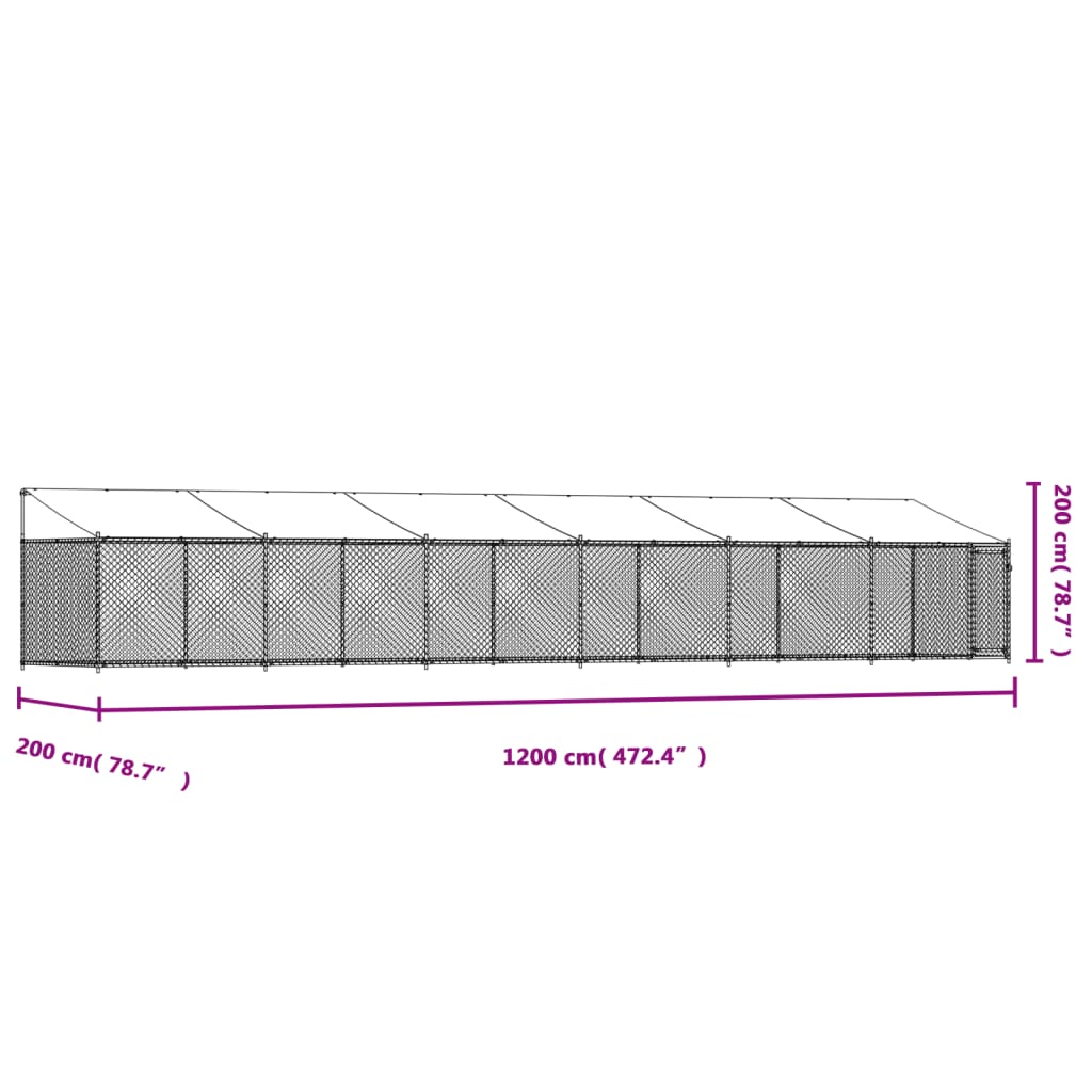 Gabbia Cani con Tetto e Porta Grigia 12x2x2 m Acciaio Zincato