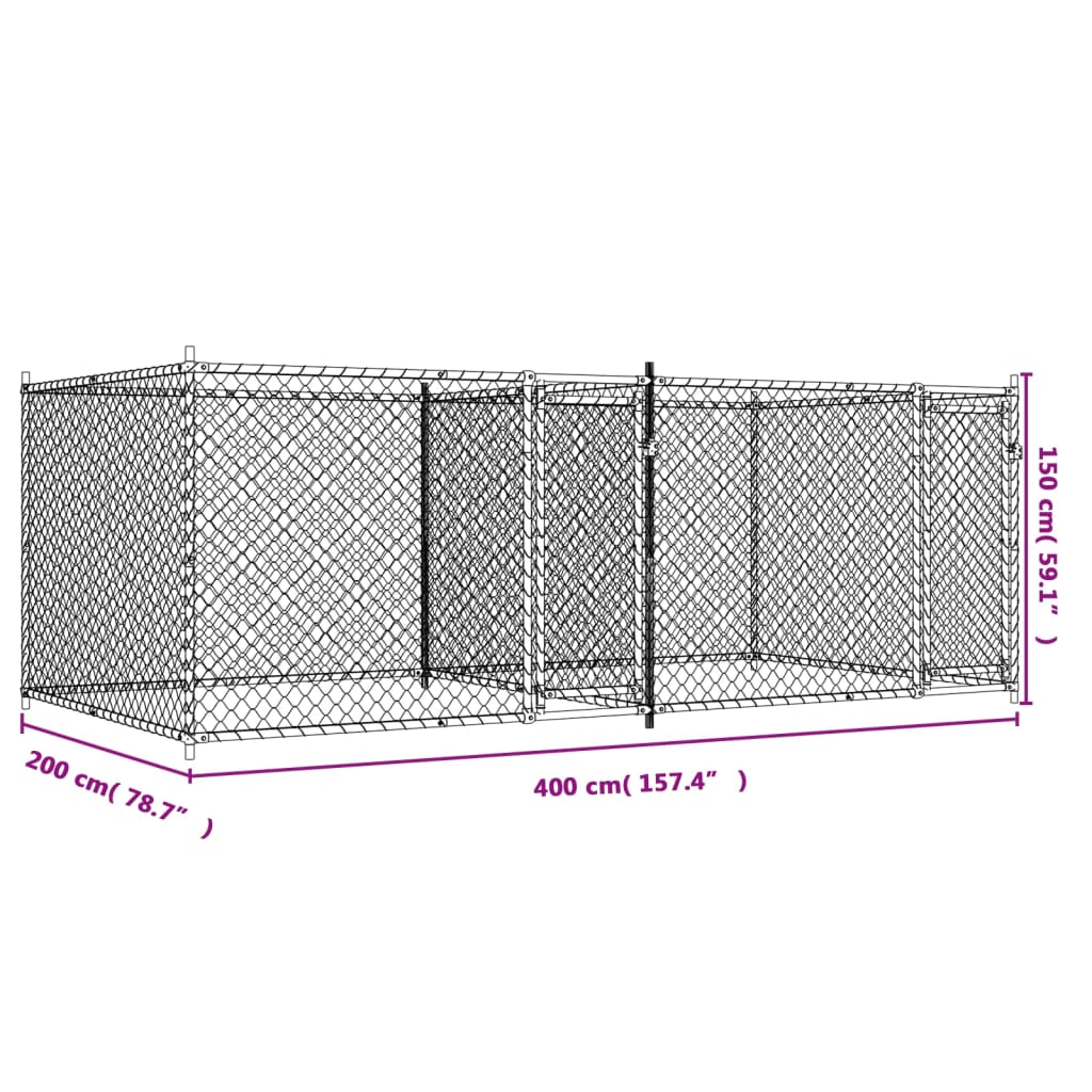 Gabbia per Cani con Porte Grigia 4x2x1,5 m in Acciaio Zincato