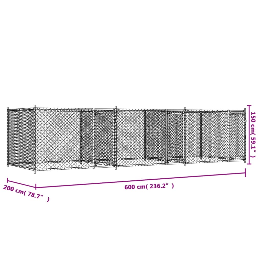 Gabbia per Cani con Porte Grigia 6x2x1,5 m in Acciaio Zincato