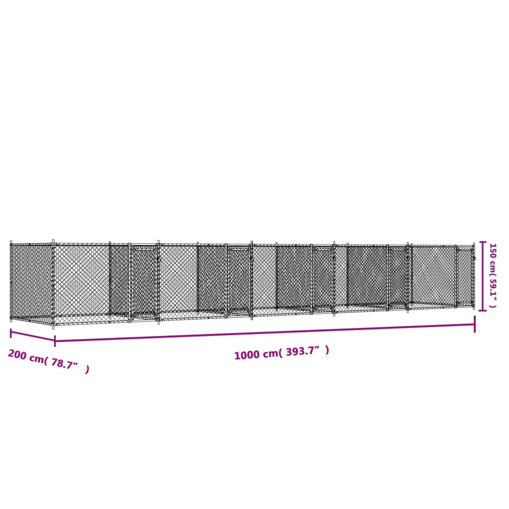 Gabbia per Cani con Porte Grigia 10x2x1,5 m in Acciaio Zincato