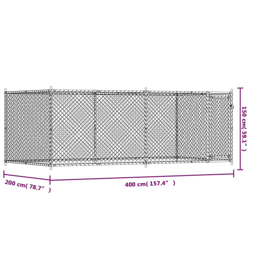 Gabbia per Cani con Porta Grigia 4x2x1,5 m in Acciaio Zincato