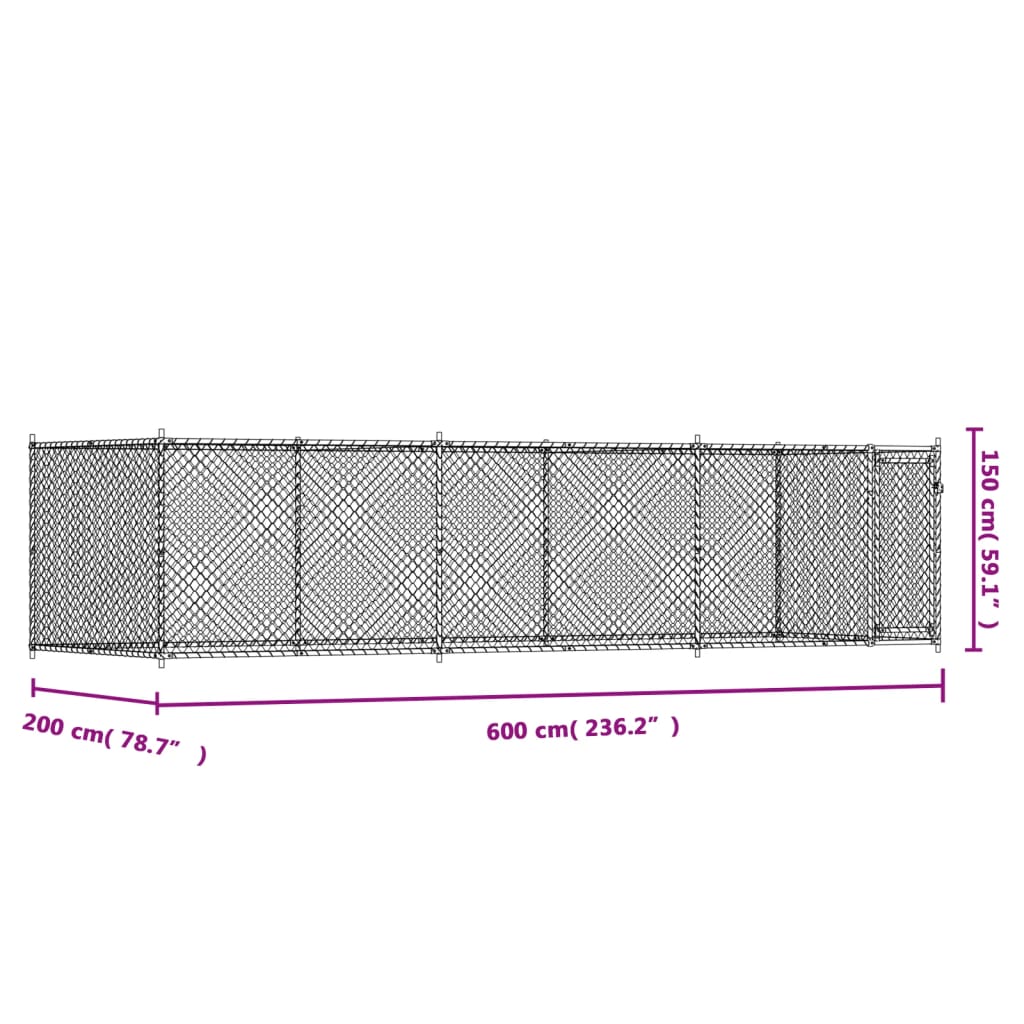 Gabbia per Cani con Porta Grigia 6x2x1,5 m in Acciaio Zincato